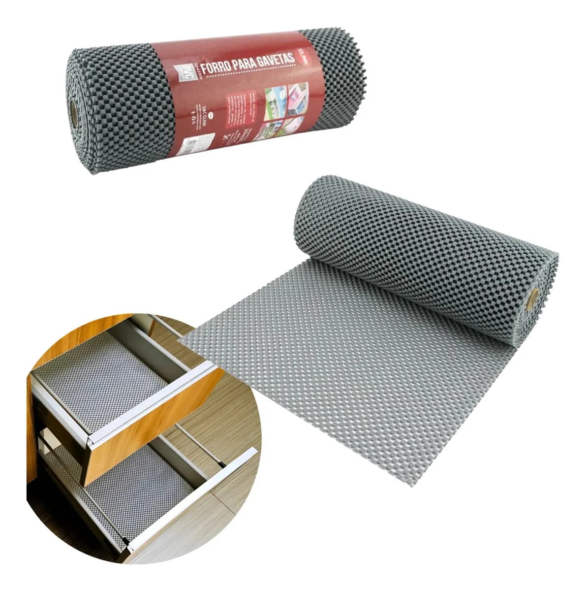 Forro Para Gavetas Armários Pvc Clink CK2055 CINZA