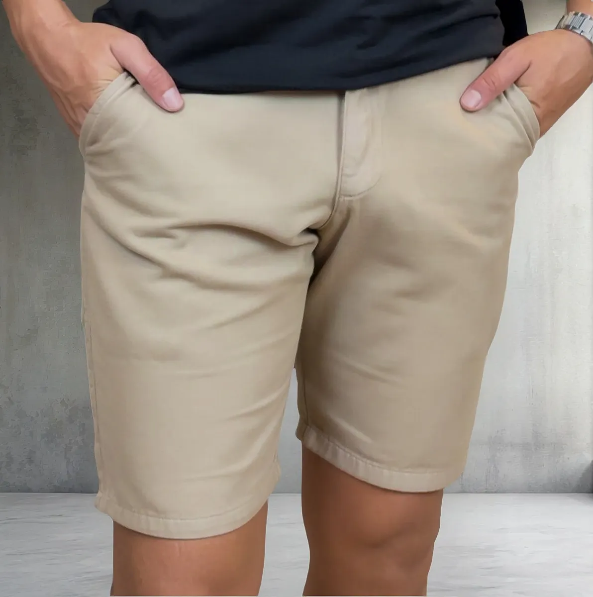 Bermuda Sarja Masculina Slim Chino Social Algodão 100% Vrn